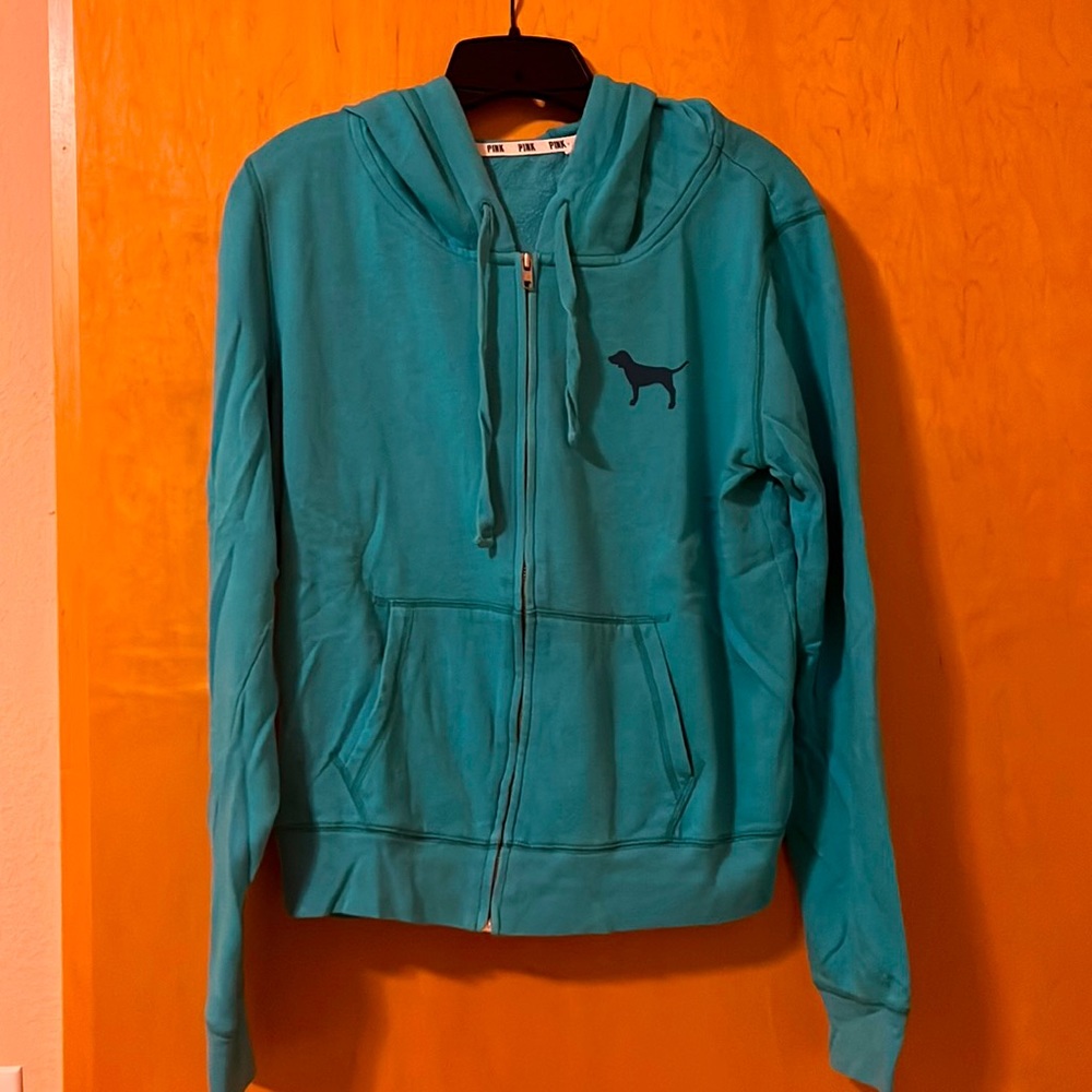 VS Pink teal zip up sweatshirt - size large